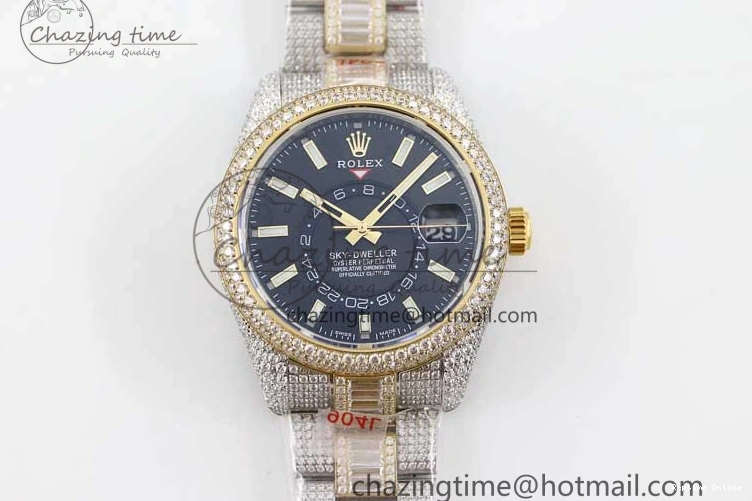 0203 Effortless Diamond Skydweller SS YG TWF Best Edition Black Dial on SS YG Bracelet Asian 23J to 2343